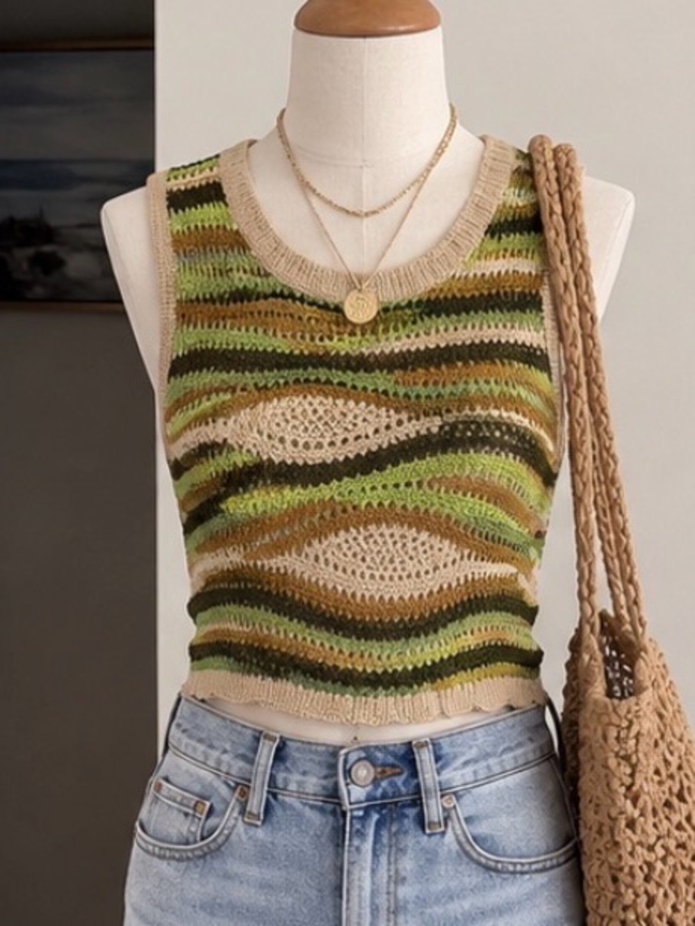 Sandro Rachel Zoe groovy 70’s style Crochet Knit Tank Top – Size M